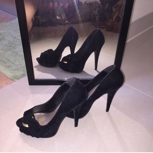 Black suede peep toe stiletto sandal